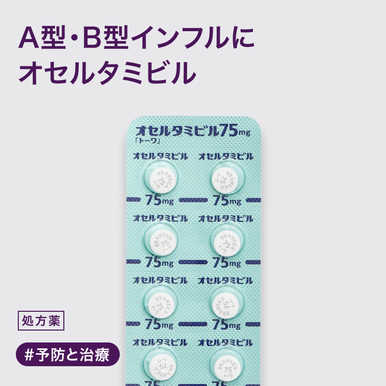 オセルタミビル錠75mgはA型又はB型インフルエンザウイルスの治療や予防効果のある内服薬です。