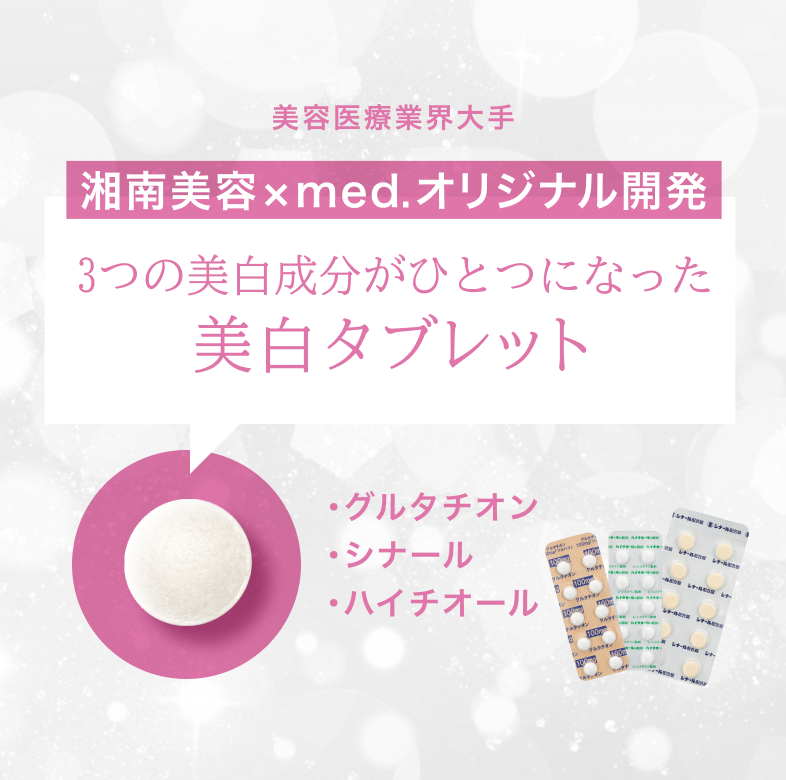 美容医療業界大手の湘南美容×med.オリジナル開発、3つの美白成分がひとつになった美肌タブレット「三合剤」