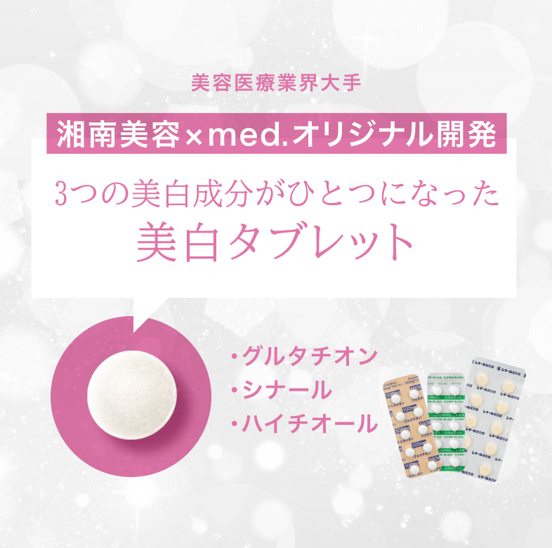 美容医療業界大手の湘南美容×med.オリジナル開発、3つの美白成分がひとつになった美肌タブレット「三合剤」