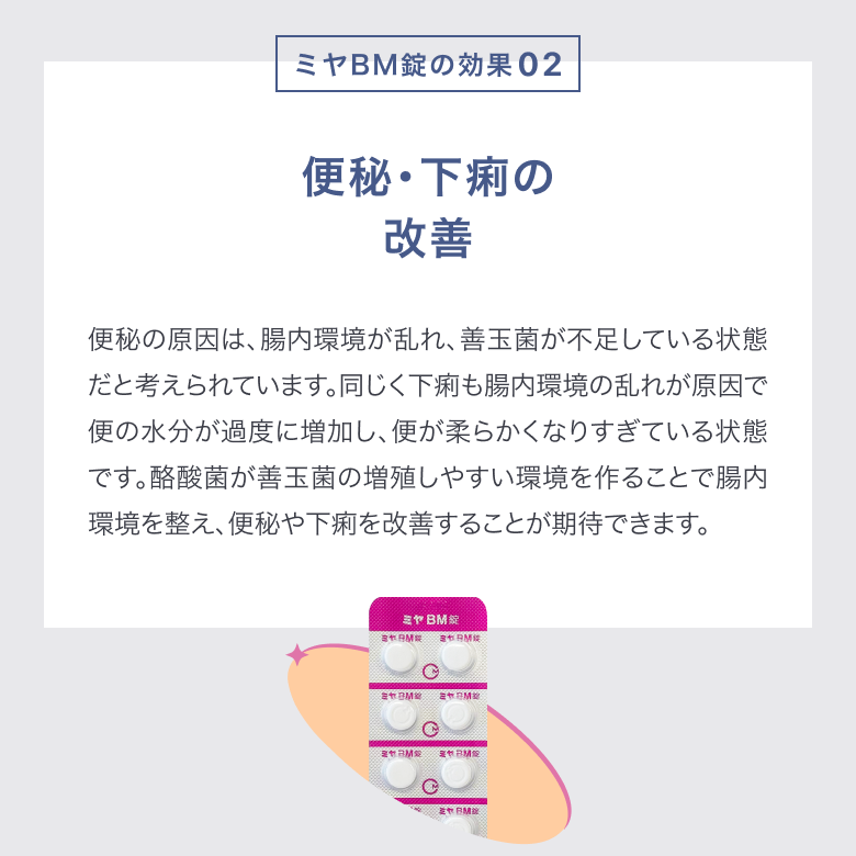 ミヤBM錠の効果②便秘・下痢の改善