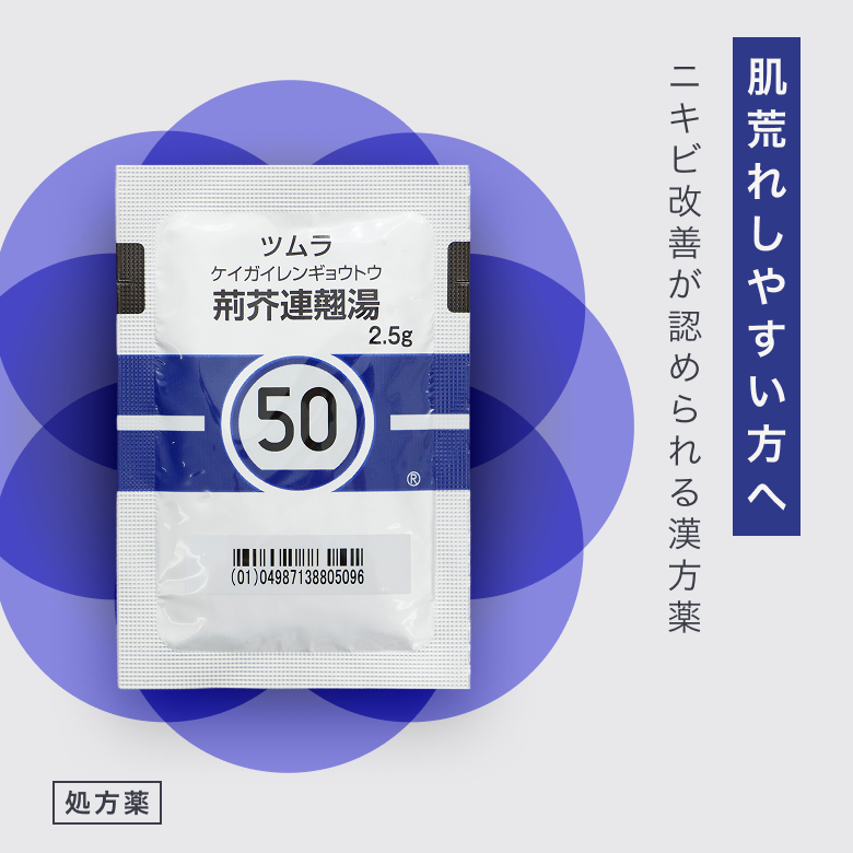 荊芥連翹湯＿肌荒れしやすい方に（けいがいれんぎょうとう）はあらゆるタイプのニキビ改善効果が認められる唯一の漢方薬。