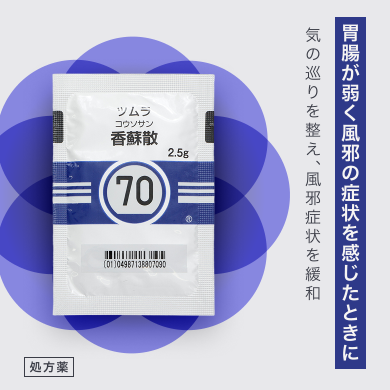 香蘇散エキス顆粒（こうそさん／処方薬）【ツムラ】は頭痛、発熱、悪寒などの風邪症状を緩和する漢方薬です。